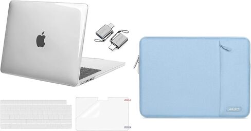 MOSISO Compatible with MacBook Air 13 inch Case 2024 2023 2022 M3 A3113 M2 A2681, Plastic Hard Shell&Keyboard Cover&Screen Film&Type C for MacBook Air 13.6 inch Case&Bag, Crystal Clear&Air Blue in Saudi Arabia