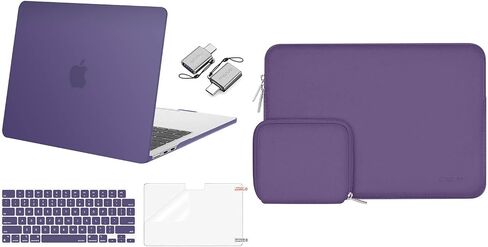MOSISO Compatible with MacBook Air 13 inch Case 2024 2023 2022 M3 A3113 M2 A2681 Touch ID, Plastic Hard Shell&Keyboard Cover&Screen Film&Type C Adapter&Neoprene Bag, Imperial Purple&Grape Purple in Saudi Arabia
