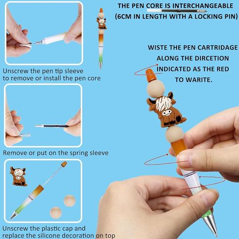 Bihrtc 12 pcs أقلام أقلامًا من البلاستيك بالخرز مع خرز السيليكون متعدد الألوان أحمال بؤرية أحمال قابلة للخرز سيليكون ديكور. in Kuwait