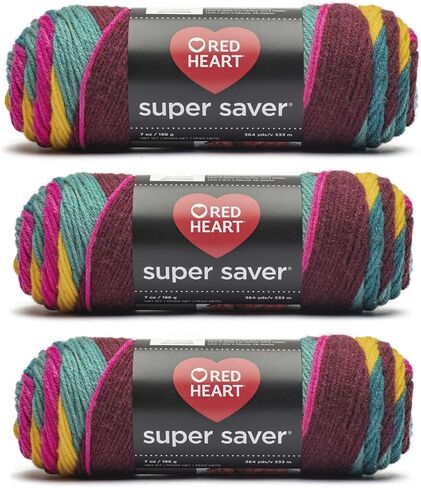 Generic Bulk Buy - Red Heart Super Saver Jeweltone Stripe Yarn - 3 Pack of 141g/5oz - Acrylic - 4 Medium (Worsted) - 236 Yards - Knitting/Crochet in Saudi Arabia
