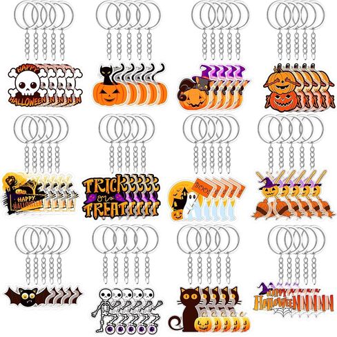 Kigeli 60 Pcs Halloween Keychain Party Favors Horror Keychain Bulk Ghost Bat Cat Pumpkin Skeletons Keychain Halloween Hanging Key Ring Accessories for Kids Adults Halloween Party Gift in Saudi Arabia