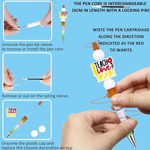 Bihrtc 12 pcs أقلام أقلامًا من البلاستيك بالخرز مع خرز السيليكون متعدد الألوان أحمال بؤرية أحمال قابلة للخرز سيليكون ديكور. in Kuwait