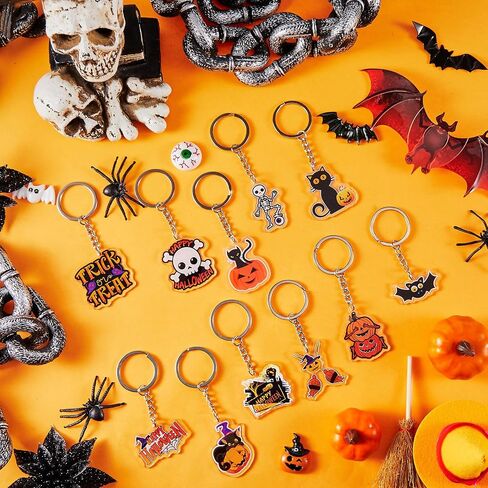 Kigeli 60 Pcs Halloween Keychain Party Favors Horror Keychain Bulk Ghost Bat Cat Pumpkin Skeletons Keychain Halloween Hanging Key Ring Accessories for Kids Adults Halloween Party Gift in Saudi Arabia