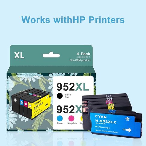 استبدال خرطوشة الحبر الأسود عالي العائد لـ HP 952 XL حبر خراطيش استخدام مع OfficeJet Pro 7740 8210 8710 8720 8740 8715 7720 8725 8730 8216 (4 حزم) in Saudi Arabia