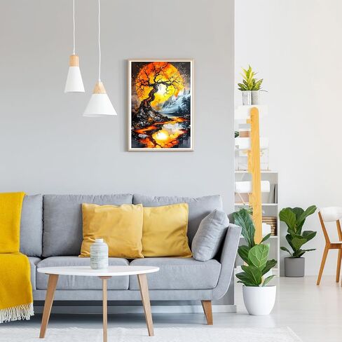 GDYEEH DIY 5D Orange Moon Diamond Art Kits, Round Full Drill Tree of Life Diamond Painting Picture, Moon Reflection Painting by Numbers Art Kits for Adults Beginners Home Wall Decor 12x16 inch in Saudi Arabia