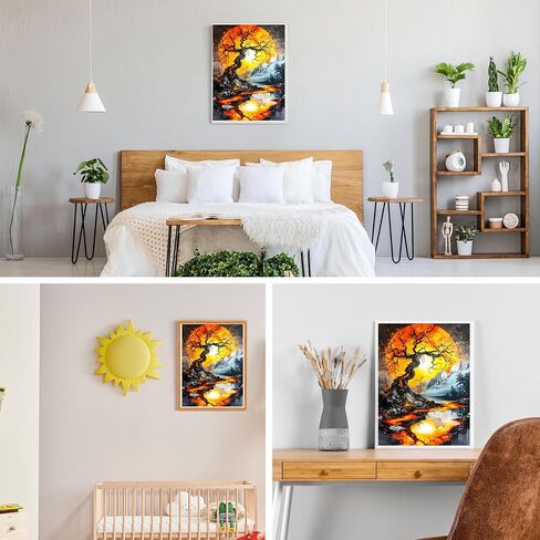GDYEEH DIY 5D Orange Moon Diamond Art Kits, Round Full Drill Tree of Life Diamond Painting Picture, Moon Reflection Painting by Numbers Art Kits for Adults Beginners Home Wall Decor 12x16 inch in Saudi Arabia
