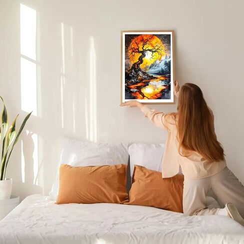 GDYEEH DIY 5D Orange Moon Diamond Art Kits, Round Full Drill Tree of Life Diamond Painting Picture, Moon Reflection Painting by Numbers Art Kits for Adults Beginners Home Wall Decor 12x16 inch in Saudi Arabia