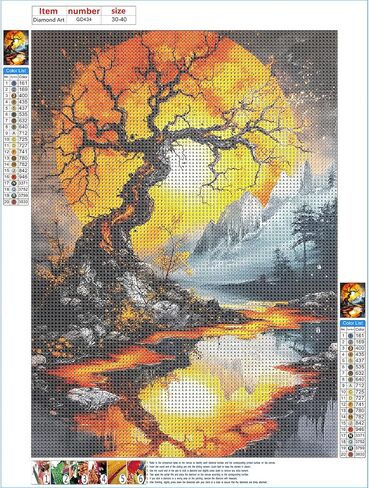 GDYEEH DIY 5D Orange Moon Diamond Art Kits, Round Full Drill Tree of Life Diamond Painting Picture, Moon Reflection Painting by Numbers Art Kits for Adults Beginners Home Wall Decor 12x16 inch in Saudi Arabia