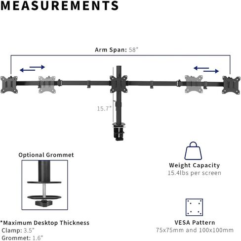 Heavy Duty Recessed Wall Triple Monitor Desk Stand, 3 Screens up to 27" in Saudi Arabia