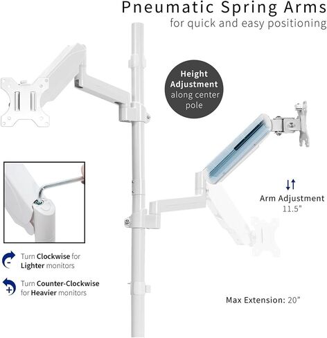 White Extra Tall Dual 17 to 32 Inch Monitor Pneumatic Sit-Stand Desk Stand - in Saudi Arabia