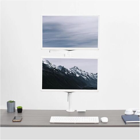 White Extra Tall Dual 17 to 32 Inch Monitor Pneumatic Sit-Stand Desk Stand - in Saudi Arabia