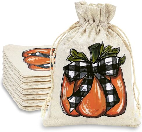 Whaline 24 Pack Fall Burlap Bags Pumpkin Drawstring Bags Watercolor Plaid Pumpkin Gift Bag Autumn Harvest Linen Jute Goody Bag for Fall Thanksgiving Christmas Halloween Party Favor DIY Craft Decor in Saudi Arabia