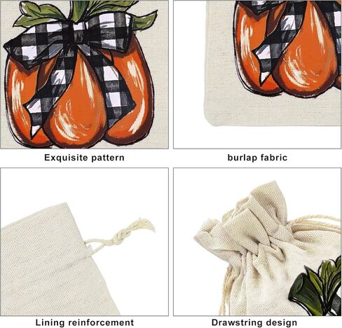Whaline 24 Pack Fall Burlap Bags Pumpkin Drawstring Bags Watercolor Plaid Pumpkin Gift Bag Autumn Harvest Linen Jute Goody Bag for Fall Thanksgiving Christmas Halloween Party Favor DIY Craft Decor in Saudi Arabia