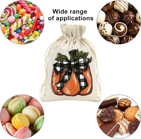 Whaline 24 Pack Fall Burlap Bags Pumpkin Drawstring Bags Watercolor Plaid Pumpkin Gift Bag Autumn Harvest Linen Jute Goody Bag for Fall Thanksgiving Christmas Halloween Party Favor DIY Craft Decor in Saudi Arabia