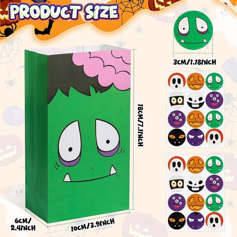 Riceduo 24 PCS Halloween Treat Accs - 8 تصميمات متنوعة خدعة هالوين أو علاج الحلوى الجيدة للأطفال - حقائب الورق الحرفية لحشو الأكياس ، لوازم الحفلات in Kuwait