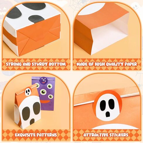 Riceduo 24 PCS Halloween Treat Accs - 8 تصميمات متنوعة خدعة هالوين أو علاج الحلوى الجيدة للأطفال - حقائب الورق الحرفية لحشو الأكياس ، لوازم الحفلات in Kuwait
