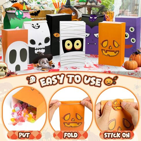 Riceduo 24 PCS Halloween Treat Accs - 8 تصميمات متنوعة خدعة هالوين أو علاج الحلوى الجيدة للأطفال - حقائب الورق الحرفية لحشو الأكياس ، لوازم الحفلات in Kuwait