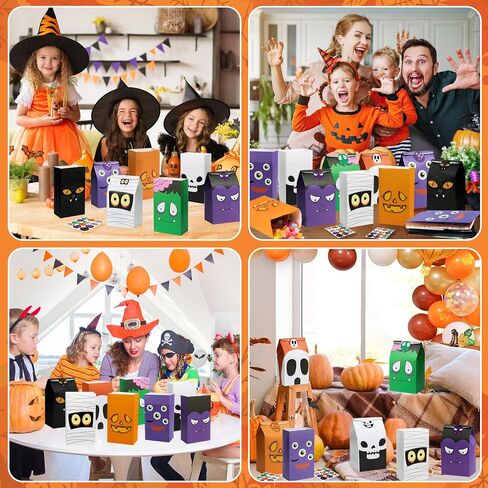 Riceduo 24 PCS Halloween Treat Accs - 8 تصميمات متنوعة خدعة هالوين أو علاج الحلوى الجيدة للأطفال - حقائب الورق الحرفية لحشو الأكياس ، لوازم الحفلات in Kuwait