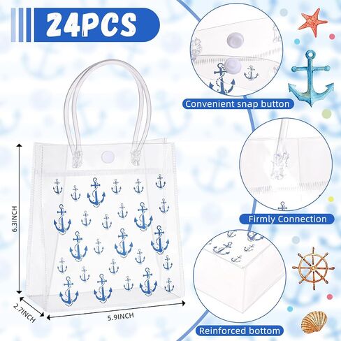 Sweetude 24 PCS حقائب الهدايا الحزبية البحرية مع مقابض مرساة حقائب هدايا طباعة العجلة لصيف الشاطئ البحري (نمط المرساة) in Saudi Arabia