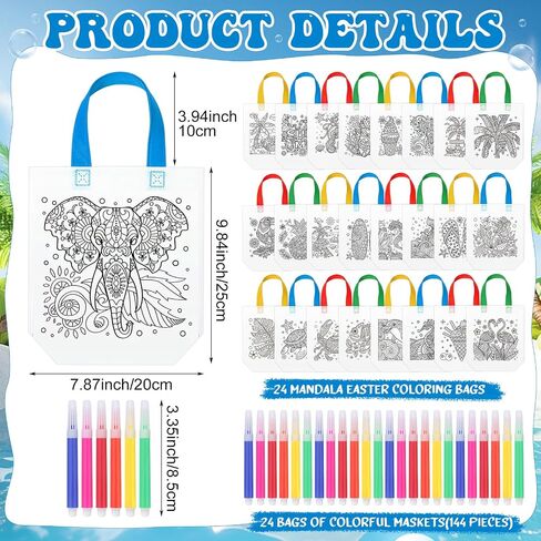 24 Pcs Butterfly Coloring Goodies Bags with 144 Makers Mandala Recycle Gift Bags Color Your Own Totes for Kids DIY Painting Art Crafts Spring Insects Birthday Party Favors(Butterfly) in Saudi Arabia