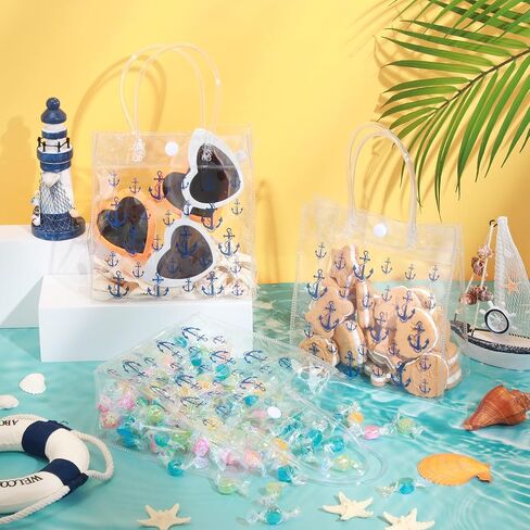 Sweetude 24 PCS حقائب الهدايا الحزبية البحرية مع مقابض مرساة حقائب هدايا طباعة العجلة لصيف الشاطئ البحري (نمط المرساة) in Saudi Arabia