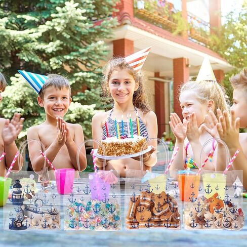 Sweetude 24 PCS حقائب الهدايا الحزبية البحرية مع مقابض مرساة حقائب هدايا طباعة العجلة لصيف الشاطئ البحري (نمط المرساة) in Saudi Arabia