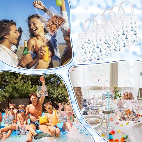 Sweetude 24 PCS حقائب الهدايا الحزبية البحرية مع مقابض مرساة حقائب هدايا طباعة العجلة لصيف الشاطئ البحري (نمط المرساة) in Saudi Arabia