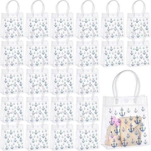 Sweetude 24 PCS حقائب الهدايا الحزبية البحرية مع مقابض مرساة حقائب هدايا طباعة العجلة لصيف الشاطئ البحري (نمط المرساة) in Saudi Arabia