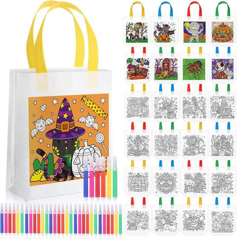 24 Pcs Butterfly Coloring Goodies Bags with 144 Makers Mandala Recycle Gift Bags Color Your Own Totes for Kids DIY Painting Art Crafts Spring Insects Birthday Party Favors(Butterfly) in Saudi Arabia