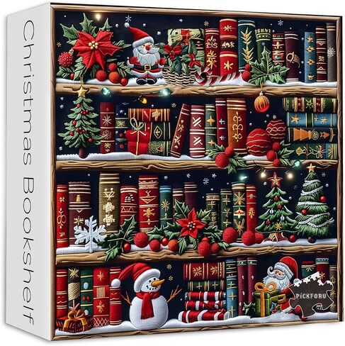 رف الكتب عيد الميلاد 1000 قطعة للألغاز للبالغين ، Pickforu صفحات الكتب الملونة بانشواتي الألغاز Santa Claus Snowman ، موضوع مكتبة التطريز الصعبة الصعبة مثل ديكور المنزل in Saudi Arabia