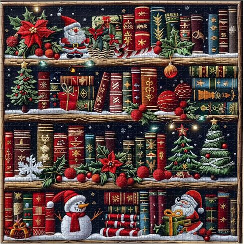 رف الكتب عيد الميلاد 1000 قطعة للألغاز للبالغين ، Pickforu صفحات الكتب الملونة بانشواتي الألغاز Santa Claus Snowman ، موضوع مكتبة التطريز الصعبة الصعبة مثل ديكور المنزل in Saudi Arabia