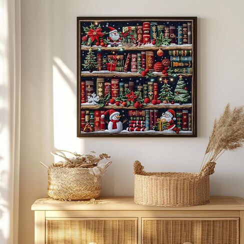 رف الكتب عيد الميلاد 1000 قطعة للألغاز للبالغين ، Pickforu صفحات الكتب الملونة بانشواتي الألغاز Santa Claus Snowman ، موضوع مكتبة التطريز الصعبة الصعبة مثل ديكور المنزل in Saudi Arabia