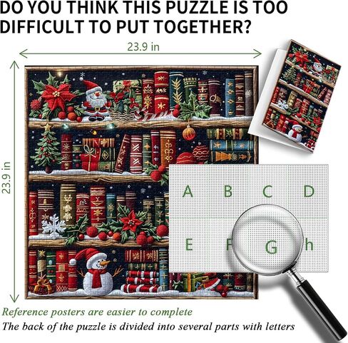 رف الكتب عيد الميلاد 1000 قطعة للألغاز للبالغين ، Pickforu صفحات الكتب الملونة بانشواتي الألغاز Santa Claus Snowman ، موضوع مكتبة التطريز الصعبة الصعبة مثل ديكور المنزل in Saudi Arabia