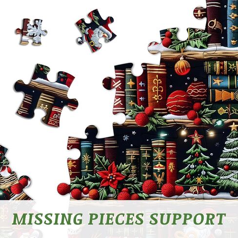 رف الكتب عيد الميلاد 1000 قطعة للألغاز للبالغين ، Pickforu صفحات الكتب الملونة بانشواتي الألغاز Santa Claus Snowman ، موضوع مكتبة التطريز الصعبة الصعبة مثل ديكور المنزل in Saudi Arabia