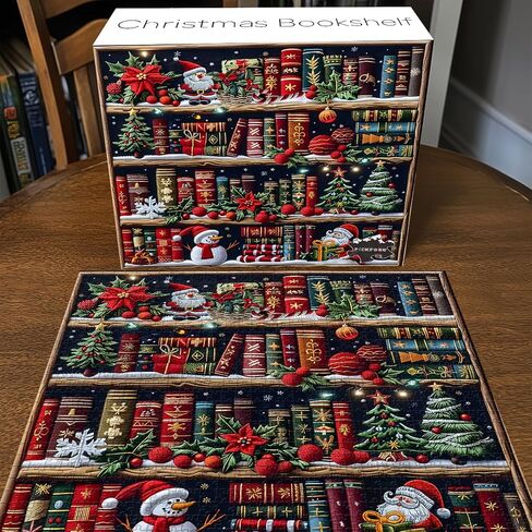 رف الكتب عيد الميلاد 1000 قطعة للألغاز للبالغين ، Pickforu صفحات الكتب الملونة بانشواتي الألغاز Santa Claus Snowman ، موضوع مكتبة التطريز الصعبة الصعبة مثل ديكور المنزل in Saudi Arabia