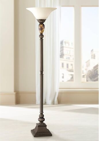 kathy ireland Mulholland Rustic Vintage Torchiere Floor Lamp Standing 72" Tall Bronze Tortoise Shell Font Frosted Glass Shade Decor for Living Room Reading House Bedroom Home Office in Saudi Arabia