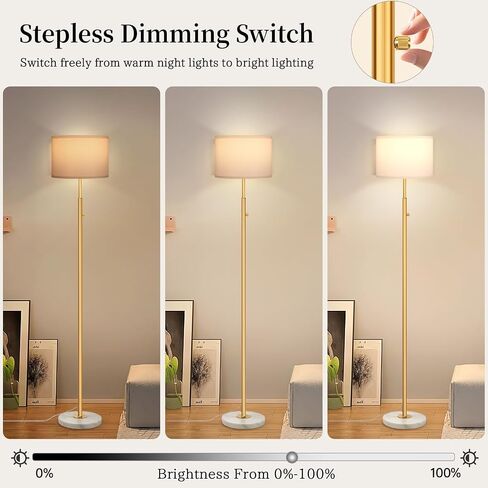 63.7" Floor Lamps for Living Room,Dimmable Lamps with White Marble Base Linen Shade,9W LED Bulb Included,Modern Standing Lamp with Gold Pole for Office Reading,Bedroom in Saudi Arabia