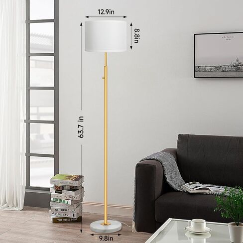 63.7" Floor Lamps for Living Room,Dimmable Lamps with White Marble Base Linen Shade,9W LED Bulb Included,Modern Standing Lamp with Gold Pole for Office Reading,Bedroom in Saudi Arabia
