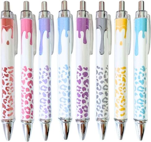 Cheetah Dripping Pens 8PC - Black Ballpoint Pens for Home & Office - Cool Cheetah Print design for School & Work - Fun Office Supplies, Stylish Girly Gifts, Trendy Leopard Safari Animal Pattern in Saudi Arabia
