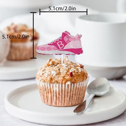 18pcs Pink Glitter Sports Skateboard Dessert Cupcake Topper Pick for Sports Shoes Theme Decor Supplies Women Girls Happy Birthday Party Decorations in Saudi Arabia