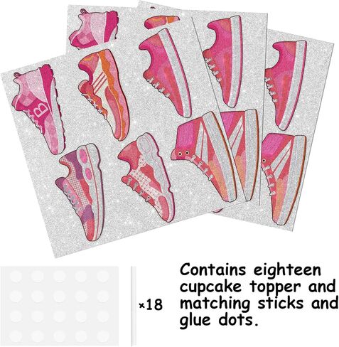 18pcs Pink Glitter Sports Skateboard Dessert Cupcake Topper Pick for Sports Shoes Theme Decor Supplies Women Girls Happy Birthday Party Decorations in Saudi Arabia