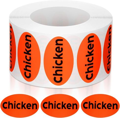 1000 Pcs Chicken Stickers 0.875 x 1.5 Inch Chicken Food Labels Oval Bright Red Retail Package Adhesive Stickers in Saudi Arabia