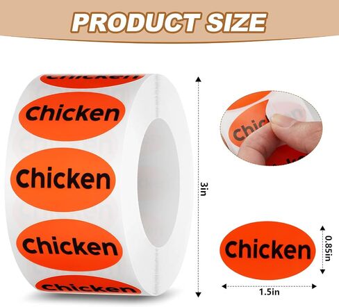 1000 Pcs Chicken Stickers 0.875 x 1.5 Inch Chicken Food Labels Oval Bright Red Retail Package Adhesive Stickers in Saudi Arabia
