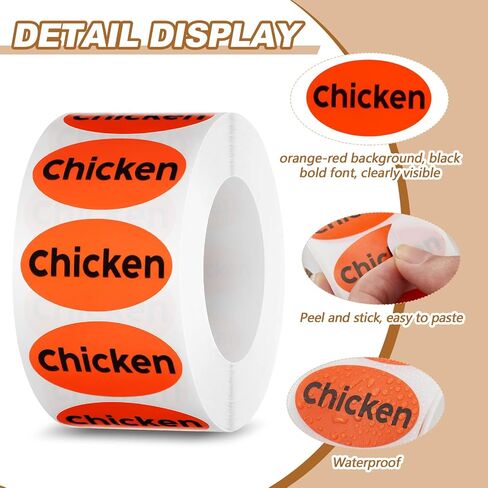 1000 Pcs Chicken Stickers 0.875 x 1.5 Inch Chicken Food Labels Oval Bright Red Retail Package Adhesive Stickers in Saudi Arabia