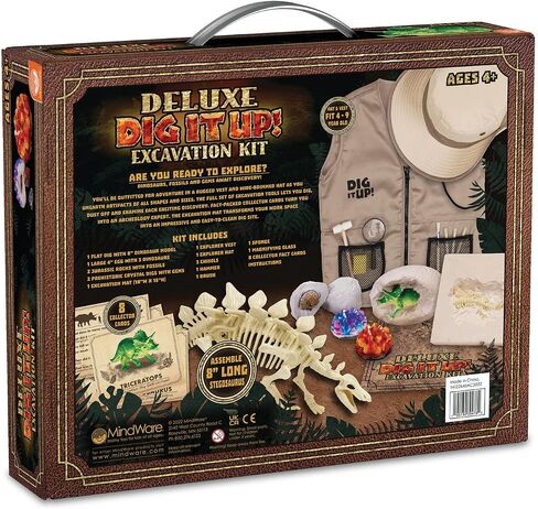 MindWare Dig It Up! Deluxe Dinosaur Excavation Kit - Ages 4+ Dino Dig Kit - Includes Excavation Tools to Dig Out 8 Treasures in Saudi Arabia