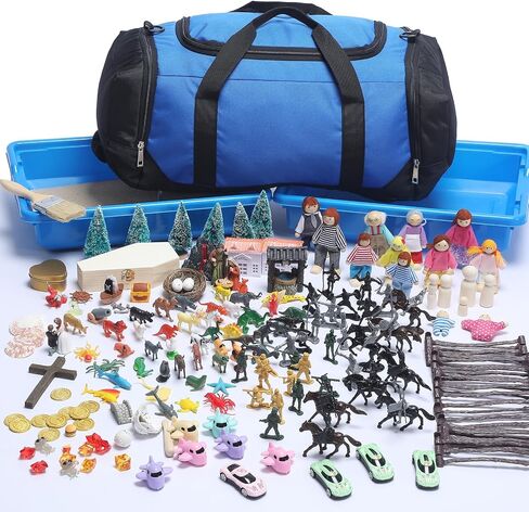 Soulchen Play Therapy Sandtray Portable Starter Kit - Sandtray Play مع صينية ورمل وحقيبة تخزين وفرشاة و 178 مصغرة من الخيال الطبيعي والعديد من الموضوعات الأخرى للعلاج النفسي in Kuwait