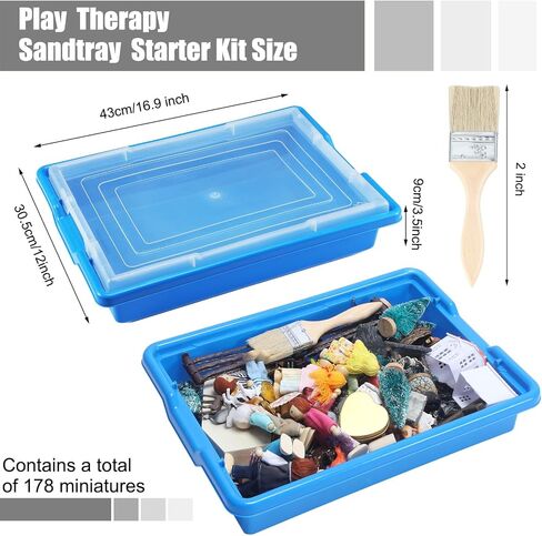 Soulchen Play Therapy Sandtray Portable Starter Kit - Sandtray Play مع صينية ورمل وحقيبة تخزين وفرشاة و 178 مصغرة من الخيال الطبيعي والعديد من الموضوعات الأخرى للعلاج النفسي in Kuwait