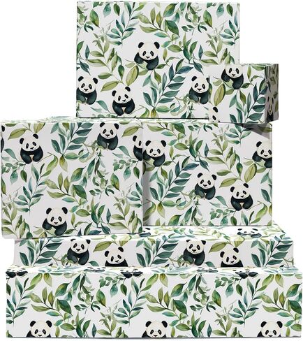 CENTRAL 23 Panda Wrapping Paper - 6 Sheets Of Eco-Friendly Gift Wrap - Panda Bear And Leaves - White Wrapping Paper For Birthday Anniversary Christmas - Comes With Stickers in Saudi Arabia