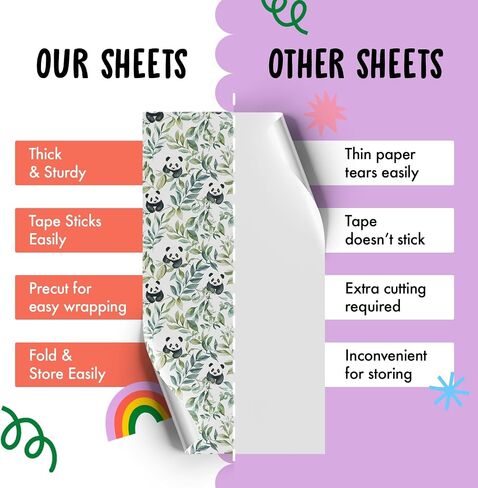 CENTRAL 23 Panda Wrapping Paper - 6 Sheets Of Eco-Friendly Gift Wrap - Panda Bear And Leaves - White Wrapping Paper For Birthday Anniversary Christmas - Comes With Stickers in Saudi Arabia