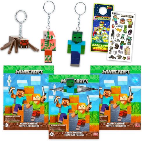 Minecraft Figural Keychains Blind Bags - Bundle with 3 Mini Figure Keychains for Kids, Adults Plus Stickers | Minecraft Backpack Accessories in Saudi Arabia